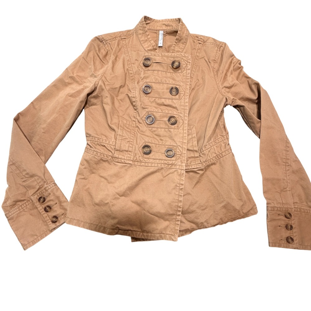 VTG Y2K Old Navy Military Peplum Jacket Women M Tan Cotton Twill Whimsigoth Fall